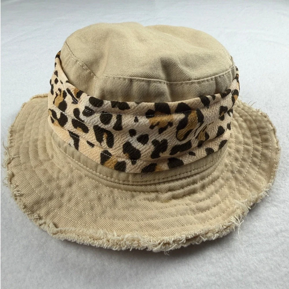 Jacquemus Kid's Frill Trim Bucket Hat Beige Animal Print Band Sz 52